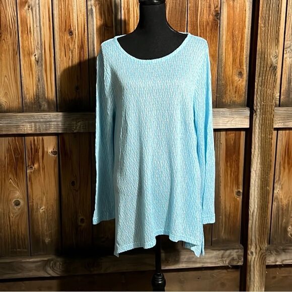 Chelsea & Theodore top tunic semi-sheer knit blue white XXL FIRM on PRICE - Picture 1 of 7